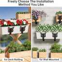 2 Pack Window Box Brackets, Adjustable Planter Box Brackets, Universal Flower Box Bracket for Deck Railing, Heavy Duty Railing Planter Bracket for Balcony, Fence and Garden - Black