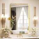 Adjustable Bathroom Mirrors Vanity Mirror - 22"x30" Gold Stainless Steel Rectangular Matte Rounded Rectangle Mirror with Brushed Rimmed Decorative Farmhouse Premium Frame Large Mirror