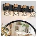 FadimiKoo 4-Light Rustic Style Wood Bathroom Vanity Light Fixtures, Black Bathroom Lighting with Cage Metal Shade, Farmhouse Wall Sconces for Hallway, Bedroom, Dressing Table
