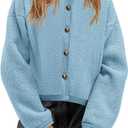 Yanekop Womens Sherpa Jacket Button Down Fleece Winter Coat Fuzzy Jackets Chunky Cardigan Sweaters Open Knit Sweater (Blue, S)