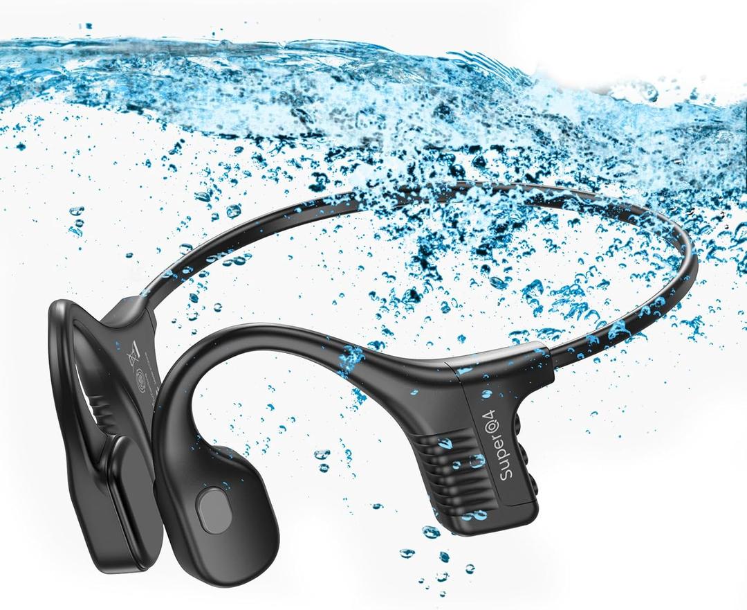 IPX8 Waterproof Bone Conduction Headphones Swimming Underwater Bluetooth Headsets with MP3 Player Open Ear Headsets with Mic Wireless Earphones Built-in 32GB Memory for Running Cycling Gym Workouts (Q4-Black)