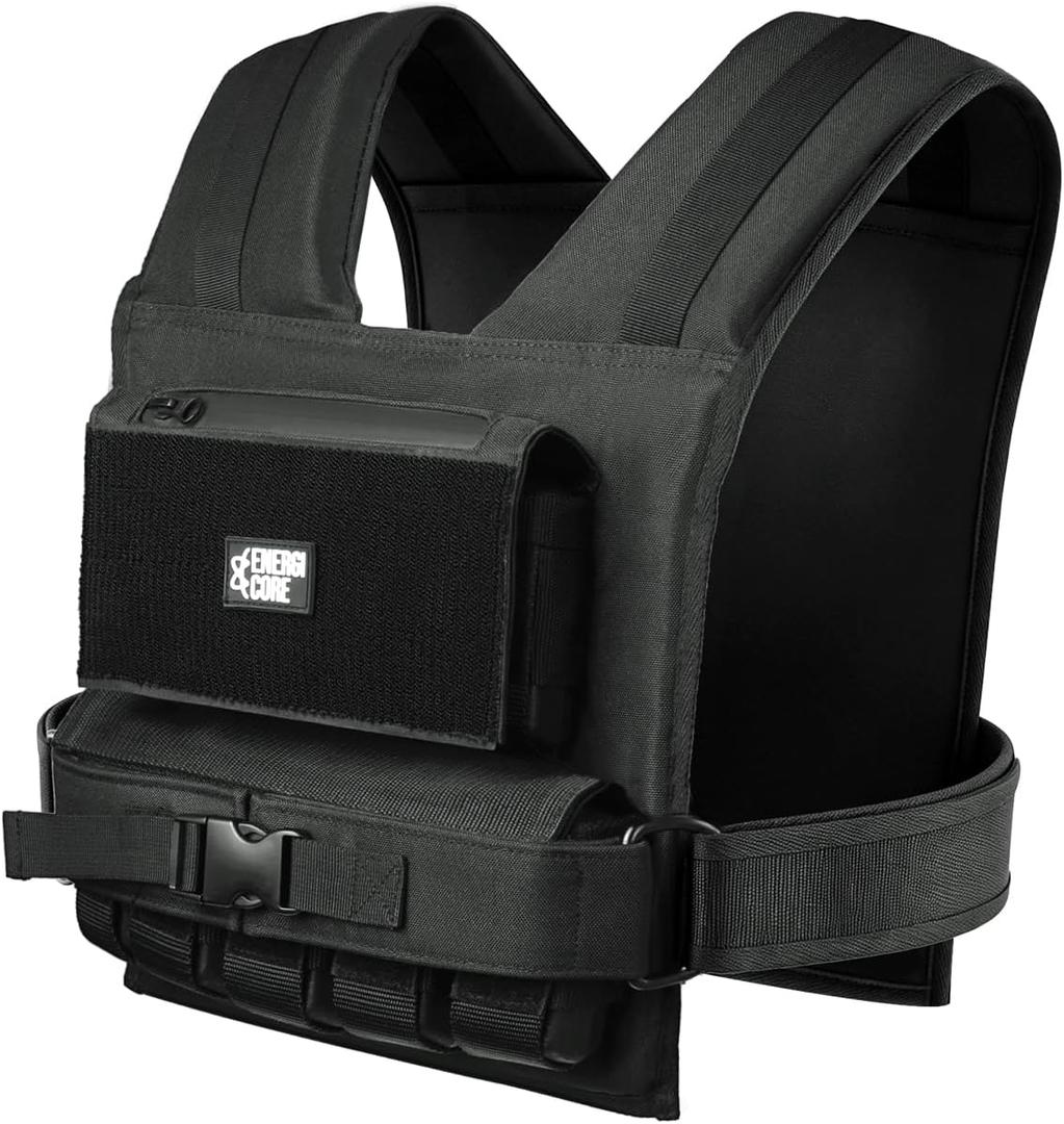 ENERGI CORE Adjustable Weighted Vest , 20lbs/30lbs/40lbs - Heavy Duty Tactical Weight Vest for Men & Women Workout - Removable Iron Weights, Reflective Strip & Zipper Pocket - Strength Training, Running & Fitness