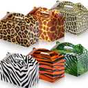 Spakon 24 Pcs Safari Gift Bags Bulk Jungle Animal Party Favor Boxes Zoo Animal Print Gift Goodie Candy Bags Paper Wildlife Treat Boxes for Kids Safari Themed Birthday Baby Shower Decoration Supplies