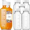6 Pack 16 Oz Glass Juice Bottles with Pour Spout, 100% Airtight Heavy Duty SCREW Lid- Reusable Glass Milk Bottles w Capacity Mark, Square Drinking Jar Juice Container Breast Milk Pitcher(Extra 2 Lid)