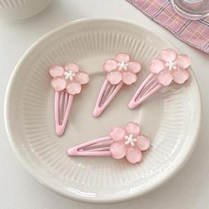 Cherry Flower Hair Clips for Baby Girls - 4Pcs Pink Sakura Flower Metal Snap Hair Clips Hair Barrettes Pink Hair Accessories for Girls Toddlers Kids and Teens Gifts