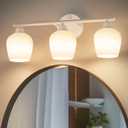 ONEWISH Bathroom Light Fixtures - Modern Wall Sconces 3 Light Black, Wall Lamp for Vanity Light Over Mirror, Opal Glass Globe Lamp for Bedroom, Living Room, Hallway, E26 Socket Bulb NOT Included