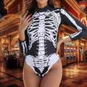 Womens Halloween Skeleton Bodysuit Festival Rave Outfits Cosplay Long Sleeve Body Suit (X-Large)