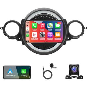 Car Stereo Radio Upgrade for BMW Mini Cooper R56 2007-2014, 9" Touchscreen Android 13 Car Radio Stereo with Wireless CarPlay Android Auto, Support GPS Navigation SWC FM DSP WiFi Bluetooth Camera Mic
