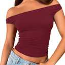 ForeFair Womens Off The Shoulder Tops Going Out Crop Top Slim Fitted Shirts Double Lined Summer Outfits Y2K Cute Tops (X-Small, Burgundy)