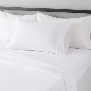Amazon Basics Lightweight Super Soft Easy Care Wrinkle Free Microfiber 3 Piece Bed Sheet Set with 14-Inch Deep Pockets, Twin, Bright White, Solid, Kids, Men & Women Bedding