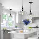 CVKASH Vintage Glass Pendant Light Fixture Black Modern Adjustable Chandelier Hanging Light for Farmhouse Dining Room Kitchen Bedroom Hallway Island