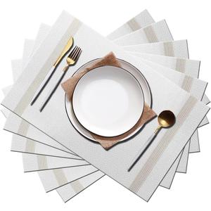 PIGCHCY Luxurious Placemats Set of 6, 18 x 12 inches Elegant Placemats Non-Slip Washable Durable Table Mats for Home/Dining Room Decoration (White)