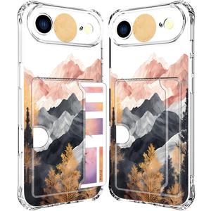 for iPhone 17 Air Case - Clear Mountain View | Wallet Phone Cases with Card Holder for Women Cute Design, Transparent Cool Kawaii Protective