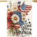 AVOIN colorlife Patriotic 4th of July Floral House Flag 28x40 Inch Double Sided Outside, Memorial Day God Bless America Yard Outdoor Decoration