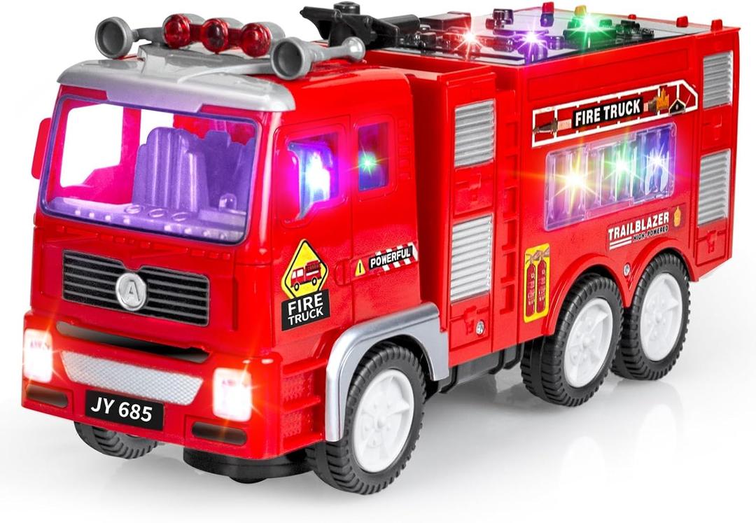 Ynanimery Large Fire Trucks for Toddlers 3-5, Toy Trucks for Toddlers Boys 3 4 5 Birthday Gifts, Kids' Play Truck with 4D Lights & Real Firetruck Siren Sound - Automatic Bump Go Technology