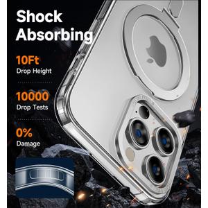 MAGIC JOHN Magnetic Case for iPhone 14 Pro Phone Case[Compatible with Magsafe] [with Magnetic Mental Stand][Military Grade Shockproof][Anti Yellowing],Translucent Matte Back with Soft Edge,Clear