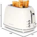 Roter Mond 2 Slice Toaster Retro Stainless Steel with Bagel, Cancel, and Defrost Functions, 6 Bread Shade Settings, Extra Wide Slots and Removable Crumb Tray, Cream