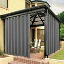 BONZER Extra Wide Waterproof Outdoor Curtains for Patio Heavy Privacy Light Filtering Grommet Outside Curtains for Porch, Pergola, Gazebo, 1 Panel, 150W x 95L inch, Grey