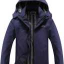 OTU Men's Lightweight Waterproof Hooded Rain Jacket Outdoor Raincoat Shell Jacket for Hiking Travel (Large, Navy)