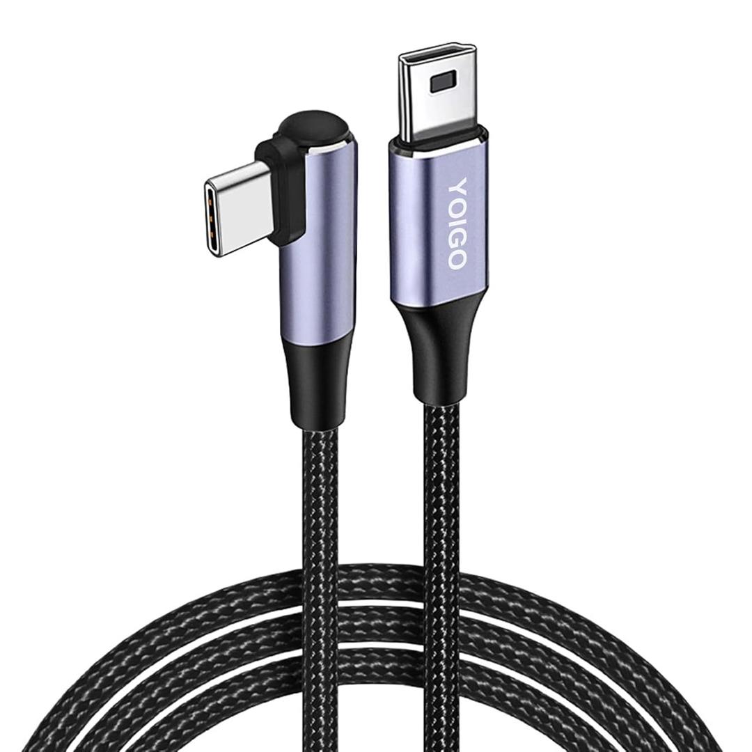 Mini USB to USB C Cable 3.3 ft,Right Angled USB Type C to Mini USB 5-Pin Adapter for Game Controllers, Cameras,Car Cameras, 2 Pack