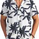 COOFANDY Men's Casual Button Down Shirts Short Sleeve Textured Summer Beach Shirt with Pocket (Blue, L)
