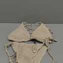 ZAFUL Women's Triangle Bikini Multiway Fishnet Tie Side Bandeau Halter String Bikini Set Two Piece Swimsuit Bathing Suits (1-light Coffee)