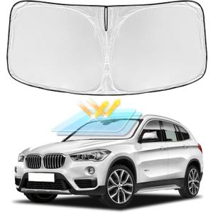 for BMW X1 F48 U11 2016-2024 2025 Windshield Sun Shade - 4 Layers Car Sunshades for Front Windows Shade Cover Custom Fit X1 F48 U11 Sun Visor 240T Retractable Shade Blocks UV Rays Car Accessories