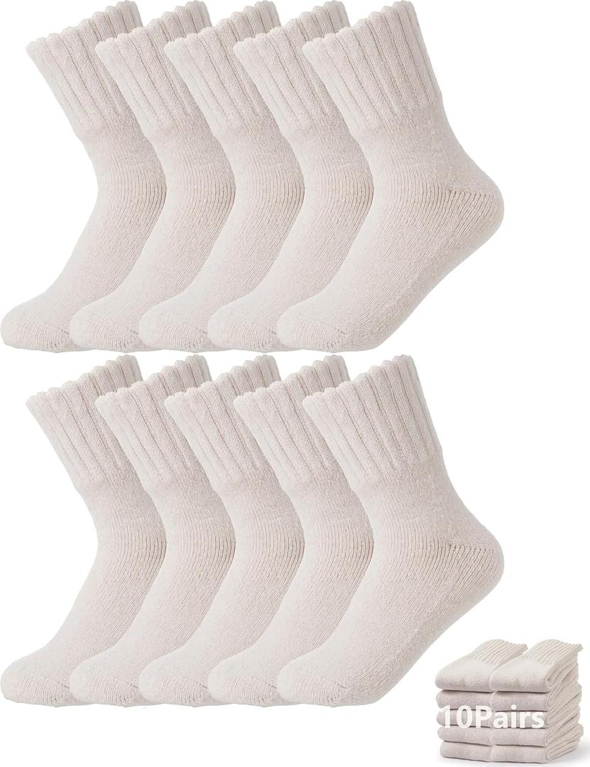 BomKinta Women's Boot Socks - Thick Boot Solid Crew Socks - Warm Cozy Soft Calf Sock 10 Pairs Size 5-11 (Beige)