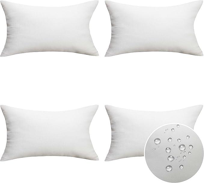 Home Brilliant Outdoor Lumbar Pillow Covers Waterproof White Throw Pillow Covers for Couch Patio Bench Chair, 12 x 20 inch, Set of 4, White