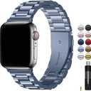 Fullmosa Metal Band Compatible with Apple Watch Bands 45mm 44mm 42mm, iWatch Band with Case for Apple Watch Series 9 8 7 6 5 4 3 2 1 SE3/2/1, Blue Grey