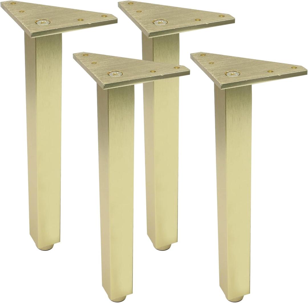 Geesatis 10 Inch Heavy Duty Adjustable Table Legs - Set of 4, 1000lbs Capacity, Aluminum Alloy Furniture Legs for Desks, Cabinets, Sofa & Bed with Pre-Attached Screws (Gold)