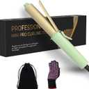 Mini Curling Iron for Short Hair, 1 Inch Curling Iron Travel Size with 3 Adjustable Temp 320/360/400 PTC Hair Curler with Dual Voltage, Storage Bag and Glove