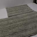 H.VERSAILTEX Sage Bathroom Rugs, Bath Mat Set of 2 Extra Thick Chenille Striped Pattern Shaggy Bath Rugs for Bath Room, Non Skid Bath Mats for Bathroom Floor (32 x 20 Plus 24 x 17 - Inches)