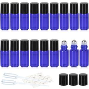 ZEJIA 3ml Roller Bottles 24Pack Cobalt Blue Thick Glass Essential Oil Bottles with Stainless Steel Roller Ball and 2 Droppers