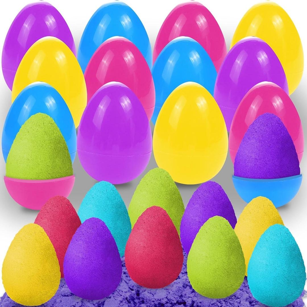 ArtCreativity Magic Sand Easter Eggs - Set of 12 Pre-Filled Easter Eggs - Easter Stuffers - Colorful Surprise Eggs for Kids in Assorted Vibrant Colors - Egg Hunt Supplies - Easter Basket Stuffers