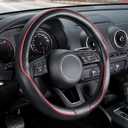 SEG Direct Car Steering Wheel Cover Universal Standard Size 14 1/2"-15" Leather with Carbon Fiber Pattern Black and Red