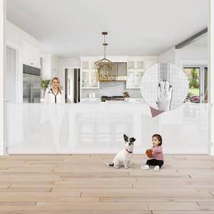 Reinforced 41" Tall Pet Gate 150" Extra Wide Retractable Dog Gate with Support Rods, Indoor Extra Long Baby Gates for Large Openings Outdoor Retractable Gate Baby Fence for Living Room, White