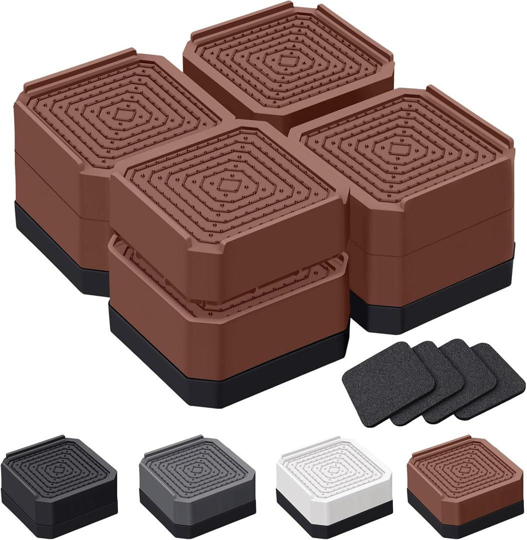 Bed Risers and Furniture Risers, Heavy Duty Adjustable Lifting Blocks for Couches, Desks, and Chairs, Elevates 1.5 or 3 Inches, Holds up to 4000 lbs (Brown)