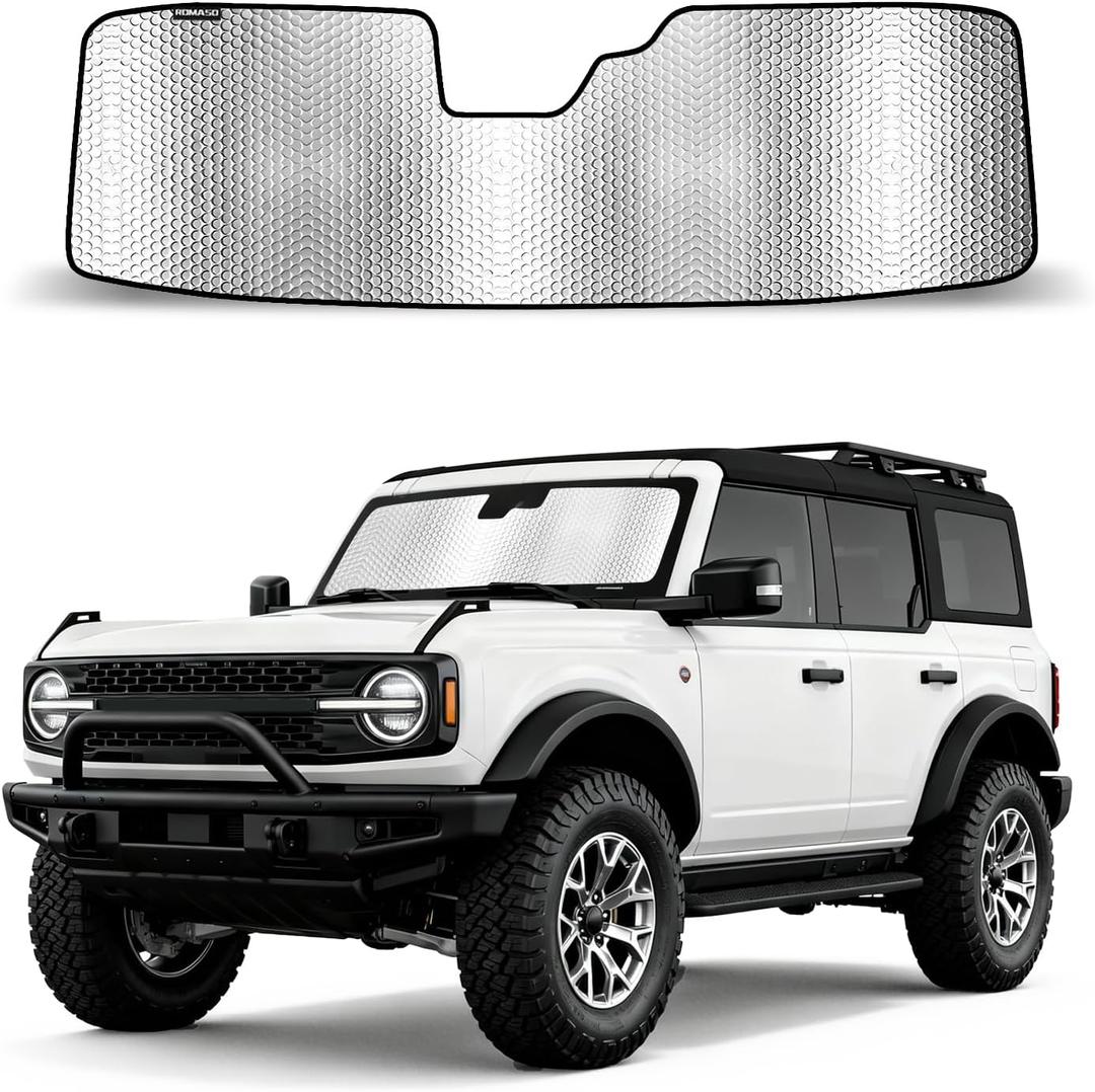 Windshield Sunshade Compatible with Ford Bronco (Not for Bronco Sport) 2021-2026 Car Windshield Foldable Sun Shade,Heavy Duty Reflective Aluminum Film Car Sun Shade UV Protection
