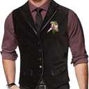 Retro Black Mens Vest Velvet Wedding Waistcoat Notched Lapel Business Suit Vest Slim Fit Formal Dress Vests Prom Vest (Medium)