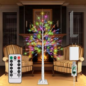 5FT Lighted Birch Tree, Birch Tree with 90 LED Lights, 8 Flash Modes and Timer, Light Up Twig Christmas Tree for Indoor Outdoor Home Party Garden Wedding Decorations (Warm White & Multicolor)