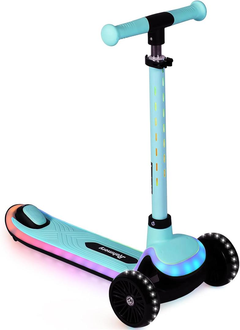 Rahmory 3-Wheel Light-Up Kids Scooter, 20 Different Light Patterns,Three Adjustable Heights,Lean to Steer, Balance Scooter for Ages 3-8 (Blue)