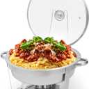 Restlrious Chafing Dish Buffet Set 7.5 QT, Stainless Steel Round Chafers and Buffet Warmers Set w/Glass Viewing Lid and Lid Holder, Food Warmer for Catering, Party, Wedding, Banquet, Events, 1 Pack