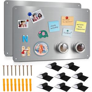 Bekith 2 Pack Stainless Steel Magnetic Board, 17.1" x 11.8" Magnet Bulletin Board to Display Magnetic Letters Numbers, Notes, Poetry, Photos, Spice Jars, Suitable for Wall, Refrigerator, Cabinet