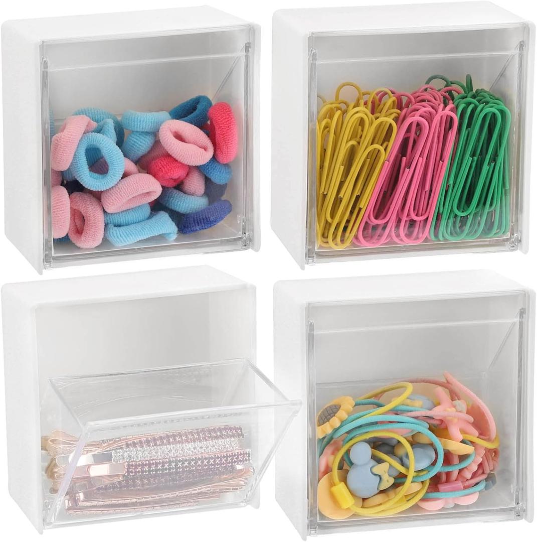 Tecbeauty 4PCS Cotton Pads Holder Dispenser, Wall Mounted Cotton Ball Organizers and Storage Box Rounds Jar Containers for Cotton Ball, Floss, Hairpin, Rubber Band, Clip3.35in x1.8in x3.35in