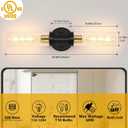 Baocuz 2-Light Bathroom Lighting Fixtures Over Mirror, Black and Gold Vanity Lights for Bathroom, Modern Sconces Wall Lighting with Clear Glass for Bathroom, Bedroom, Living Room (1-Pack)