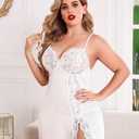 Avidlove Plus Size Lingerie For Women Sexy Satin Nightgown Lace Babydoll Side Slit Strappy Chemise Nightwear (White)