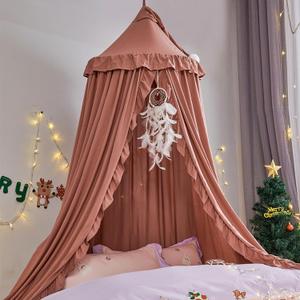 VETHIN Bed Canopy for Girls Kids,Princess Round Dome Children Dreamy Mosquito Net Bedding Girls Room Castle Play Tent Hanging House Decor Reading Nook Canopies (JujubeRed) (Jujubered)