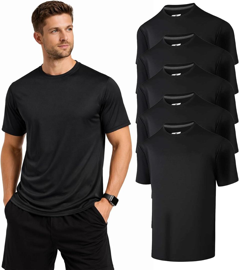 Men's T-Shirts,5/6 Packs Quick Dry Short Sleeve T-Shirt Lightweight Workout T Shirts for Gym,Athletic,Running (Black, S)