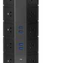 Power Strip Tower, 20 AC Outlets 6 USB Ports(2 USB C), 1050J Surge Protector, 13A Desktop Charging Station, 6.5ft Heavy Duty Extension Cord with Multiple Outlets for Home Office Garage, Black